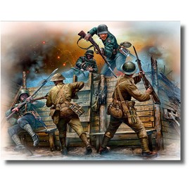 1/35 Master Box MB35116 1/35 British & German Melee 1st First British & 3 German Soldiers with Trench Mini Diorama Plastic Model