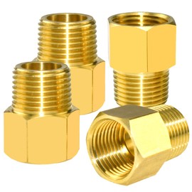 HONSNKS 4 PCS Brass Pipe Fitting 3/8" NPT Female Thread Pipe x 3/8" NPT Male Thread Pipe Reducer Adapter Hose NPT Brass Connector