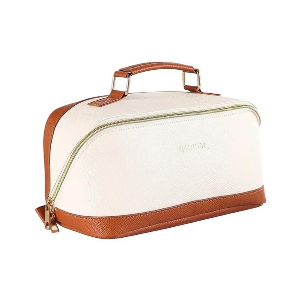 Premium Travel Toiletry Bag, Cream and Tan Trim, Zip Closure