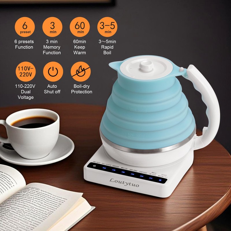 Ultrathin Food Grade Silicone Travel Foldable Electric Kettle Variable Temperature