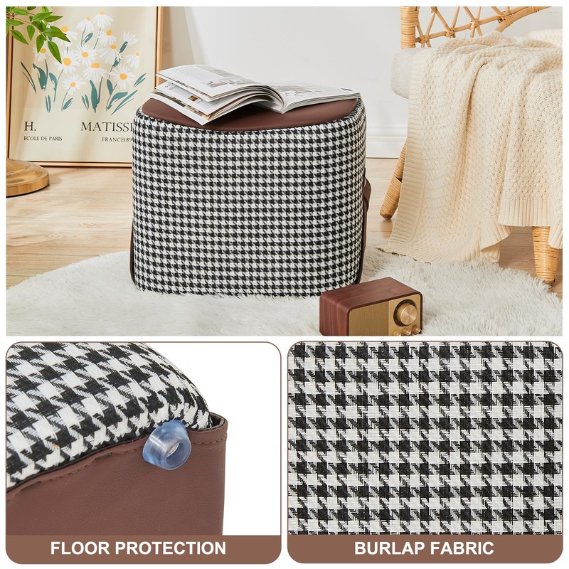 Uniclinens Small Leather Ottoman Footrest with Handle, Brown Foot Stools,
