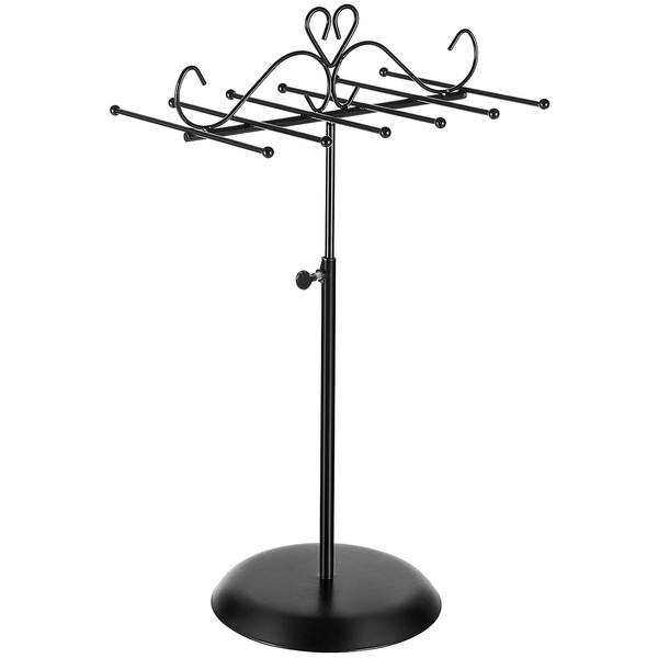 SONGMICS Jewellery Display Stand for Jewellery, Metal and Wood, for Necklaces, Bracelets, Earrings, Studs, Rings, Good Gift Idea, Black JJS04BK