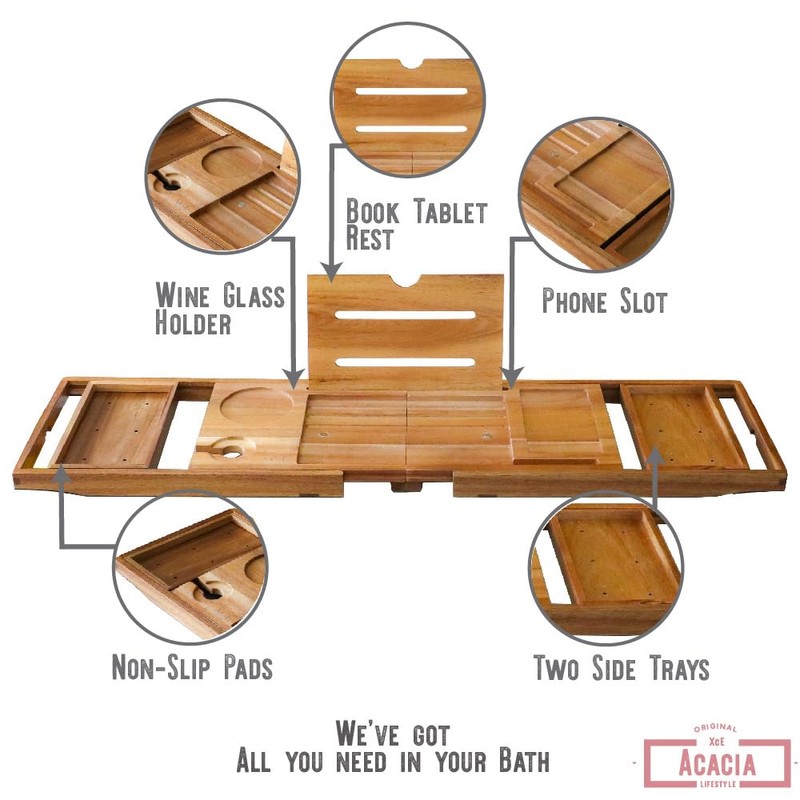 XcE Foldable Bathtub Tray Expandable to 105cm for Luxury Bath,