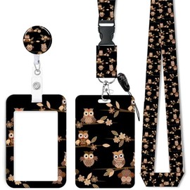 ID Badge Holder with Retractable Lanyard, Badge Holders Reel with 360 Degrees Rotate Carabiner Clip for Women, Teachers, Nurses, Doctor,Students, Office(Cute Brown Cartoon Owls)