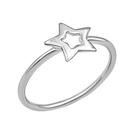 Silverly Sterling Silver Open Star Ring - 925 Solid Silver Stacking Rings for Women - Minimalist Simple Thin Band Design - Luxury Gift for Daughter - Cute Simple Celestial Jewellery Gift