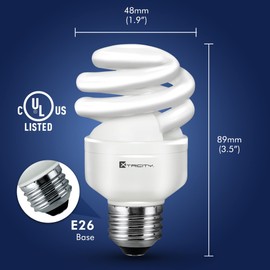 Xtricity Compact Fluorescent Light Bulb T2 Spiral CFL, 2700k Soft White, 9W (40 Watt Equivalent), 540 Lumens, E26 Medium Base, 120V, UL Listed (Pack of 2)