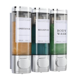 Shampoo and Conditioner Dispenser,Shower Shampoo Dispenser 3 Chamber No Dril for Shower Wall Mounted Body Wash for Bathroom Hotel Kitchen,3 * 300ML,Large Capacity Silver