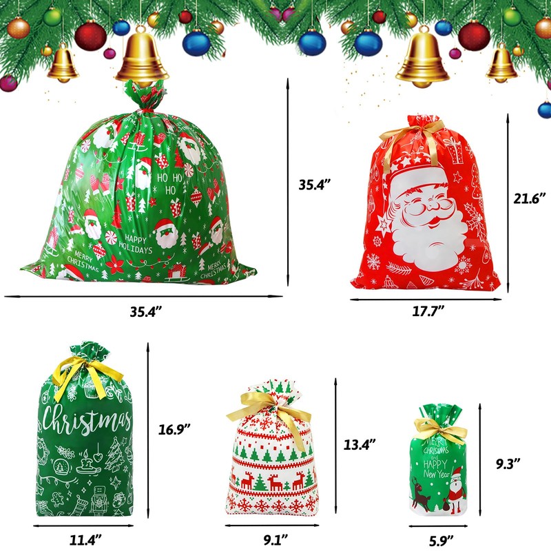 BCUEIDO 45 PCS Christmas Drawstring Gift Bags Assorted Sizes Drawstring