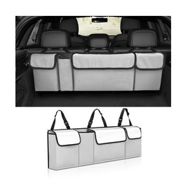 KHGUZ Car Trunk Organizer, Collapsible Large Capacity Auto Backseat Hanging Storage Bag with Adjustable Strap & 4 Pockets, Space Saving Car Back Seat Cargo Bag, Universal for Vehicles (White)