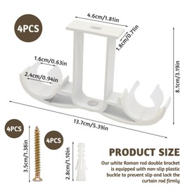 4 Pcs White Curtain Rod Brackets, Double Curtain Rod Holder Aluminum Alloy Ceiling Mount Brackets Heavy Duty Curtain Pole Holder with Screws for Curtains, Shower Rods, Wardrobes