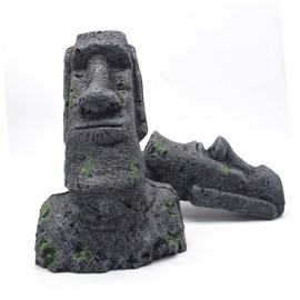 Angoily Moai Fish Tank Decor 3pcs Fish Tank Decoration Artificiales para Animal Fish Tank Glass Sculpture Old Castle Artificial Plants Moai Monolith Statue Fish Tank Landscaping Decor NUI