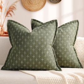 ZWJD Cushion Cover 50 x 50 cm, Set of 2, Olive Green, Soft Polyester Textured Cushion Covers, Decorative Cushion, Flange Edge, Cosy Farmhouse Cushion Covers for Couch, Bed, Sofa, Living Room