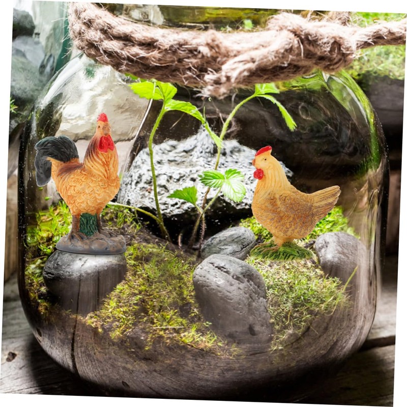 Outanaya 6Pcs Mini Chick Figurines Lifelike Rooster Hen Models for