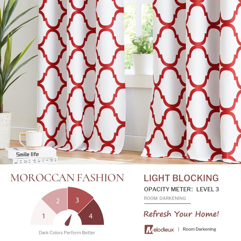 Melodieux Moroccan Printed Room Darkening Blackout Grommet Curtains for Bedroom