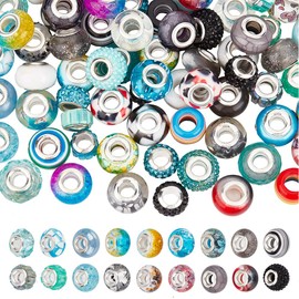 nbeads Pack of 108 European Beads, 2 Colours, 5 mm Large Hole Rondelle Beads, Acrylic Rhinestone Charms Beads, Polymer Clay, European Beads for DIY Bracelets, Necklaces, Jewellery Making, Blue & White