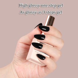 FZANEST FZANEST Black One Step Gel Polish Top Coat for Chrome Nail Powder, Hema Free Top Base Coat 3 in 1 Gel Nail Polish Soak Off LED UV Nail Art Starter Manicure 15ml