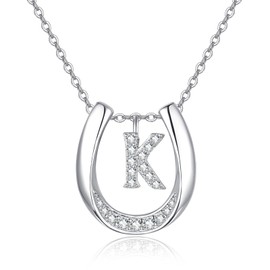 AENEAS K Necklace For Women 925 Sterling Silver Initial Necklace CZ Letter Lucky Horseshoe Pendant Necklace Lucky Horseshoe Jewelry Gift For Women
