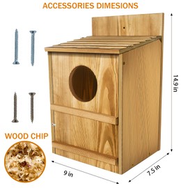 BKISVWCSop Owl House,Wooden Owl Box,Owl Houses for Outdoors, Suitable for Screech Owl Nesting Box and Kestrels, Easy Assembly with Circular Opening, Includes Mounting Screws and Wood Shavings