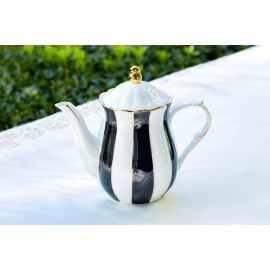 Grace Teaware Black and White Scallop Fine Porcelain Teapot with Gold Trim