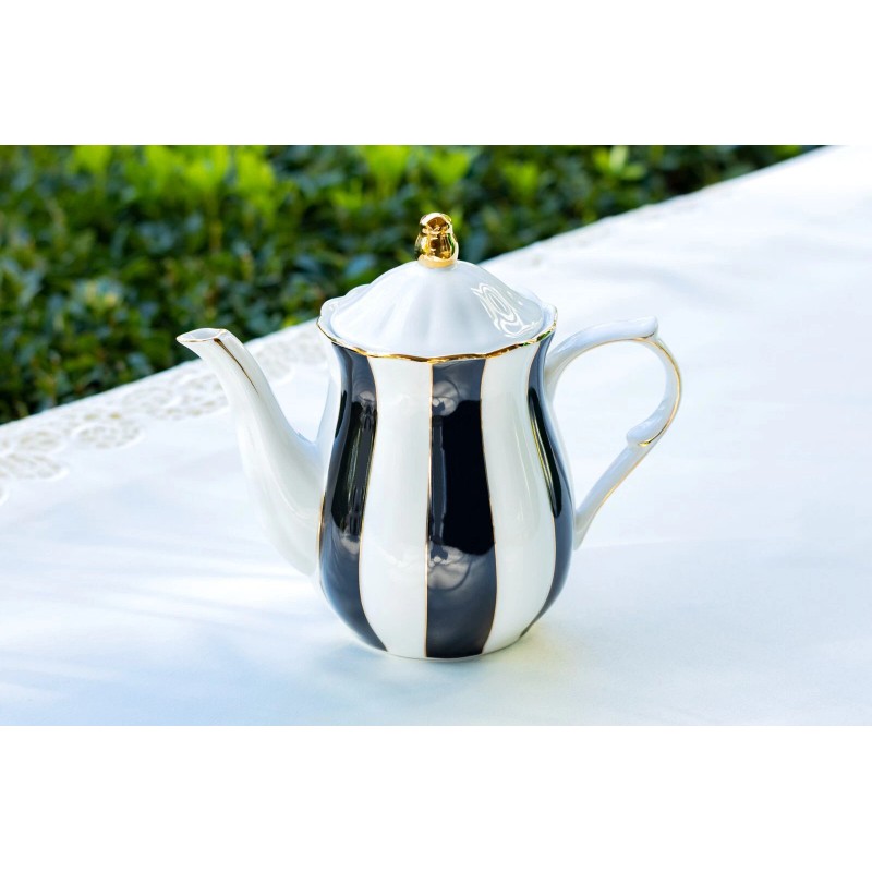 Grace Teaware Black and White Scallop Fine Porcelain Teapot with