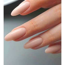 Morily Press on Nails Medium - Nude Almond Fake Nails Solid Color Pink Glossy False Fingernails in 15 Sizes, Long Stick on Nails for Women - 30Pcs