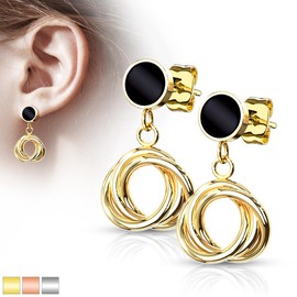 1 Pair of Stud Earrings Twisted Circles in Gold – Earrings for Normal Pierced Ears, Alloy Steel