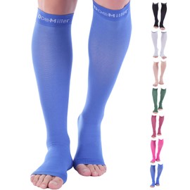 Doc Miller Open Toe Compression Socks, 20-30 mmHg, Toeless Compression Sleeves for Legs, Knee High Stockings for Shin Splints, Varicose Veins, Travel, Calf Support & Muscle Recovery, Men & Women, Pair
