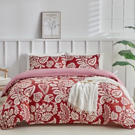 Lekesky Duvet Cover Set Double Bedding Burgundy - Traditional Paisley Pattern Double Duvet Set (1x Quilt Cover, 2x Pillowcases) Soft Microfiber Paisley Bedding 200x200 cm, Burgundy