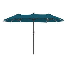 HERA'S PALACE 13ft Patio Umbrella with 120 LED Solar Lights Double Sided Outdoor Umbrella for Patio 8 Colors Changing Table Umbrella Outdoor Patio for Garden Pool (Cerulean)