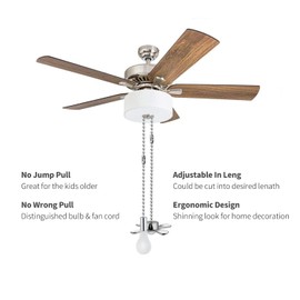 Ceiling Fan Pull Chain, 2pcs 3mm Diameter Beaded Ball , 13.6 Inches Fan Pulls Set with Connector（Nickel ）