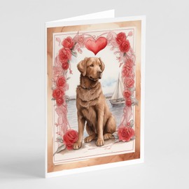 Caroline's Treasures DAC4401GCA7P Chesapeake Bay Retriever Valentine Roses Greeting Cards Pack of 8 Blank Cards with Envelopes Whimsical A7 Size 5x7 Blank Note Cards