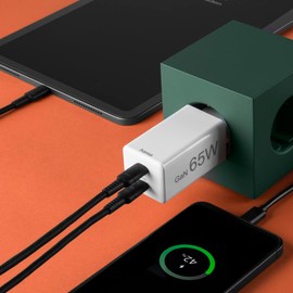 Hama Quick Charger GaN 2x USB-C PD/Qualcomm Mini Charger 65 W Fast Charger PD/Qualcomm Mini Charger W White