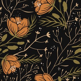 VEELIKE Boho Orange Floral Wallpaper Peel and Stick Vintage Dark Flower Wallpaper for Bedroom Bathroom 17.7''x354'' Renter Friendly Botanical Wall Mural Self Adhesive Removable Floral Contact Paper