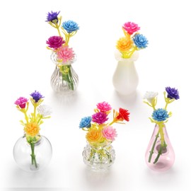 GOOZADA 5 Pack Mini Vase Magnets for Fridge, Mini Glass Vase Magnets,3D Tiny Pot Vases Magnet for Kitchen Refrigerator Locker Office Decoration with Artificial Flowers