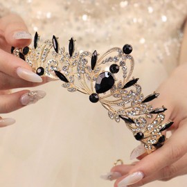 Rannyrena Silver Crystal Tiaras and Crowns for Women Sparkling Rhinestone Queen Crowns Princess Birthday Wedding Bridal Hair Accessories (KC Gold-black, Standard)