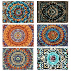 Mandala Style Islamic Bohemian Pattern The Four Seasons Placemats Set of 6-12 X 18 Inch - Seasonal Holiday Decoration Place Mats Stain Resistant Wipeable Table Mats for Party Outdoor Dining Holiday