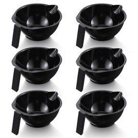 Hair Dye Bowl Set - 6 Black Hair Color Mixing Bowls with Measurements, Pour Spout, Handle & Combed Edge - Reusable Salon Hair Coloring Bowls for Profe