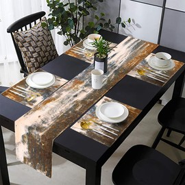 TQFZP Rust Table Runner and Place Mats Set of 6 Abstract Blue and Brown Metal Steel Iron Rusty Stain Linen Dining Mat Sets Washable Vintage Splash Messy for Home Table Decorations 70 Inches Long