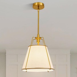 ZVXREZLD Modern Pendant Light Fixtures with 12" White Linen Fabric Shade, Adjustable Hanging Light Fixture,Drum Gold Vintage Chandelier for Kitchen Island Bedroom Dining Room Foyer Entryway