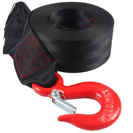 Boat Winch Strap with Hook,Boat Trailer Winch Strap 2 inch x 20 Foot, Great for Truck, Jet Ski and Car Trailers Towing and Heavy Duty Equipment (Black)