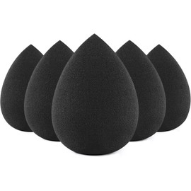 BEAKEY Makeup Sponge Set, 5 Pcs Black Foundation Blending Beauty Sponge, Boun Boun Sponges Flawless for Liquid, Cream, and Powder, Latex-Free and Vegan Makeup Sponges