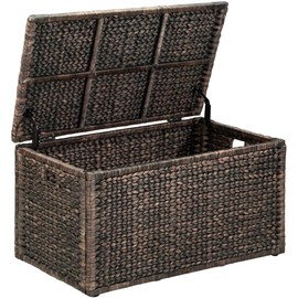 eHemco Heavy-duty Water Hyacinth Wicker Storage Trunk with Metal Frame, 36 by 20 by 18.5 Inches, Brown Wash
