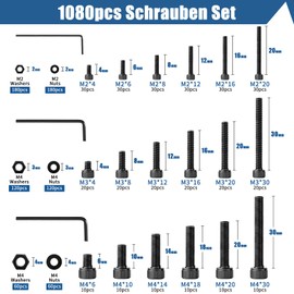 1080 pieces M2 M3 M4 screw set, screw nut set, equipped with wrench, made of high-hardness alloy steel, can be used indoors and outdoors screw set