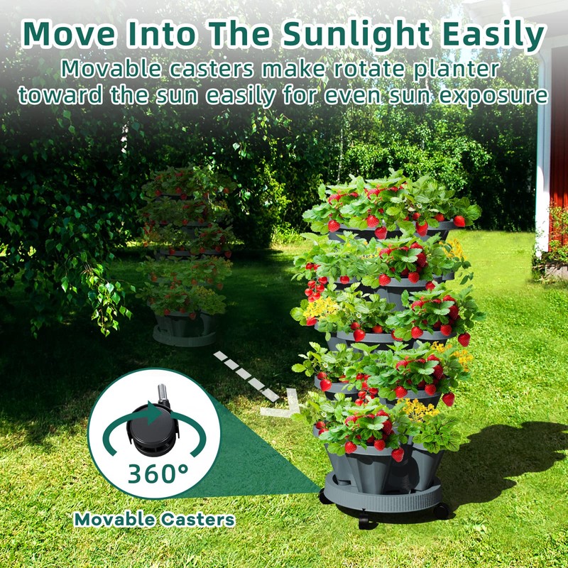 Tectsia 7 Tiered Strawberry Vertical Planter 2 Pack, Stackable Tower