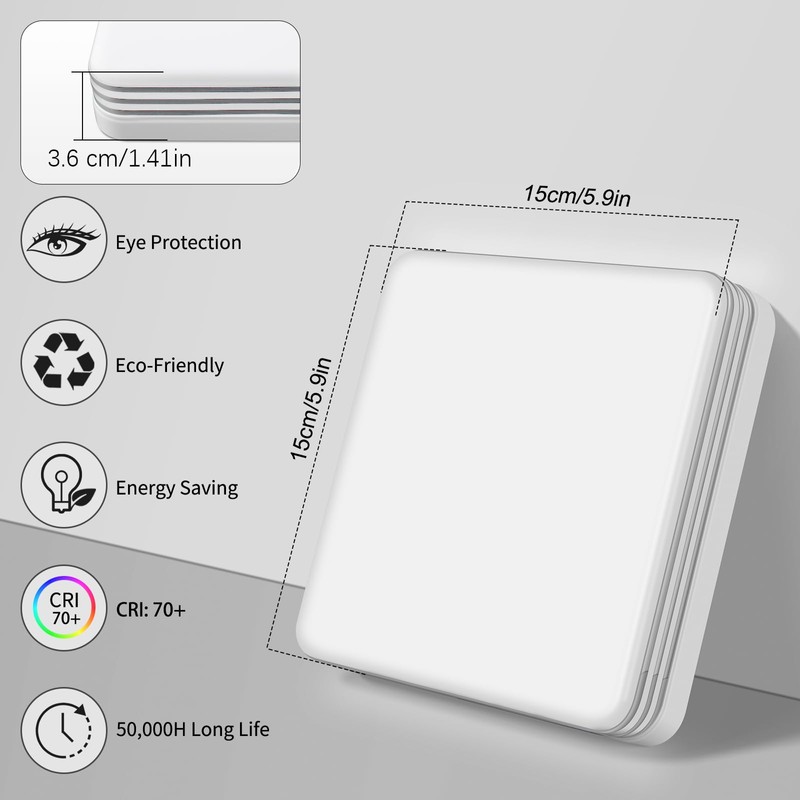 VIPMOON 18W Led Ceiling Light Square Silver Edge Indoor Flush