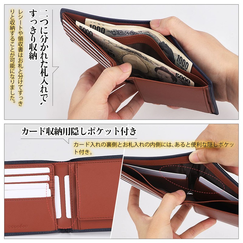 ecoofee Men's Bi-fold Wallet, Genuine Leather, Thin, Box-Shaped Coin Purse,