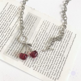 LPYO Cherry Earring Necklaces Set Or Cherry Earring Bracelet Set for Women Creative Geometric Ot Buckle Punk Gothic Chocker 3D Tropical Fruit Cherry Earrings Sweet Funny Red Dark Cherry Bracelet (earrings necklaces)