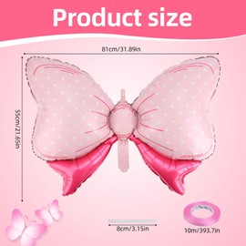 10pcs Pink Bow Balloons, Cute Foil Bow Shaped Balloons Giant Sweet Gender Reveal Decorations for Girls Birthday Party Baby Shower Wedding