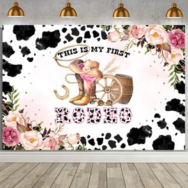 West Cowgirl Theme Birthday Party Background This is My First Rodeo Banner Girl 1st Happy Birthday My Wild West First Rodeo Party Cow Print Western Girls Party Decoration Supplies (5X3FT)