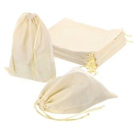 sourcing map 25 Pcs Velvet Drawstring Bag, 8 x 10 Inch Jewelry Velvet Pouches Gift Bags for Wedding Party Favor Candy Jewelry Packaging Organizing Storage, Beige